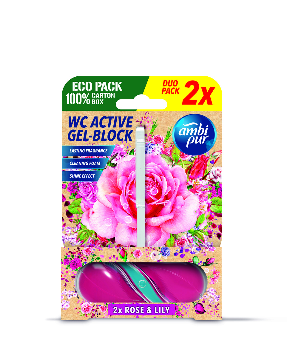 Ambipur WC Active gel-blok růže & lilie 2x 45 g