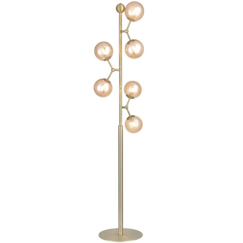 Jantarově hnědá skleněná stojací lampa Halo Design Atom 155 cm